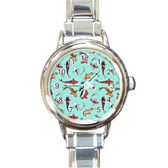 Pattern With Koi Fishes Round Italian Charm Watch by Ket1n9