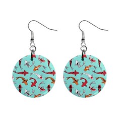 Pattern With Koi Fishes Mini Button Earrings by Ket1n9