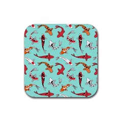 Pattern With Koi Fishes Rubber Coaster (square) by Ket1n9