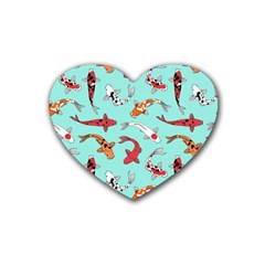 Pattern With Koi Fishes Rubber Heart Coaster (4 Pack) by Ket1n9