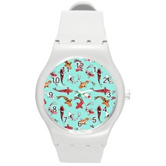 Pattern With Koi Fishes Round Plastic Sport Watch (m) by Ket1n9