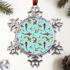 Pattern With Koi Fishes Metal Large Snowflake Ornament by Ket1n9