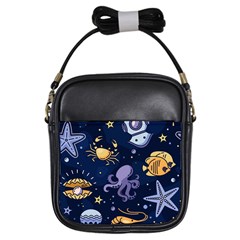 Marine Seamless Pattern Thin Line Memphis Style Girls Sling Bag by Ket1n9