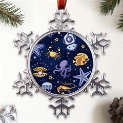 Marine Seamless Pattern Thin Line Memphis Style Metal Large Snowflake Ornament by Ket1n9