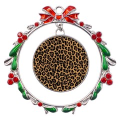 Tiger Skin Art Pattern Metal X mas Wreath Ribbon Ornament by Ket1n9