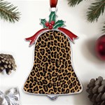 Tiger Skin Art Pattern Metal Holly Leaf Bell Ornament Front