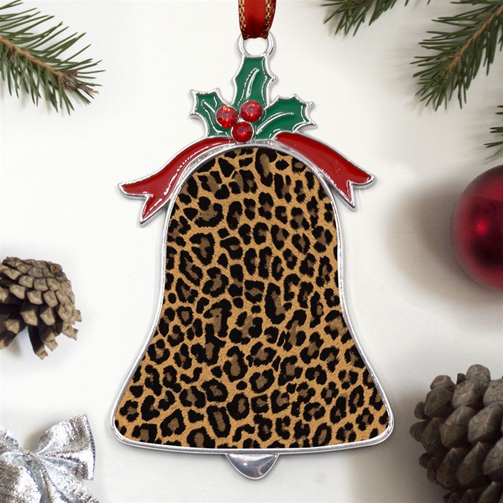 Tiger Skin Art Pattern Metal Holly Leaf Bell Ornament