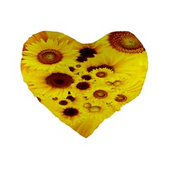 Beautiful Sunflowers Standard 16  Premium Flano Heart Shape Cushions