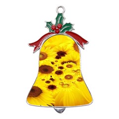 Beautiful Sunflowers Metal Holly Leaf Bell Ornament by Ket1n9