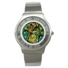 Psytrance Abstract Colored Pattern Feather Stainless Steel Watch by Ket1n9