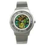 Psytrance Abstract Colored Pattern Feather Stainless Steel Watch Front