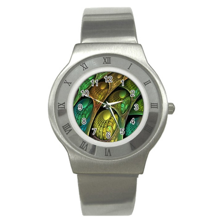 Psytrance Abstract Colored Pattern Feather Stainless Steel Watch