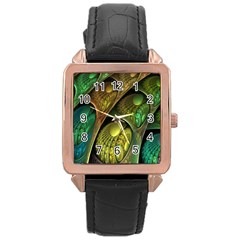 Psytrance Abstract Colored Pattern Feather Rose Gold Leather Watch  by Ket1n9