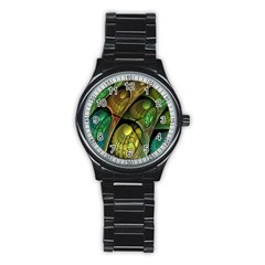 Psytrance Abstract Colored Pattern Feather Stainless Steel Round Watch by Ket1n9