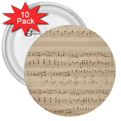 Vintage Beige Music Notes 3  Buttons (10 Pack) 