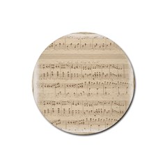 Vintage Beige Music Notes Rubber Coaster (round) by Loisa77