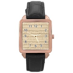 Vintage Beige Music Notes Rose Gold Leather Watch 