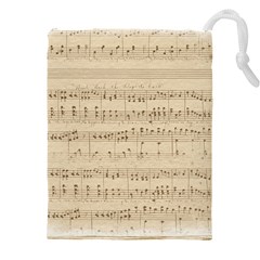 Vintage Beige Music Notes Drawstring Pouch (5xl) by Loisa77