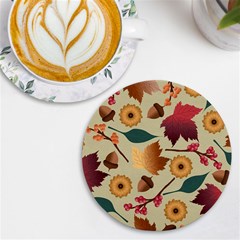 Autumn Leaves Autumn Colour Season Uv Print Round Tile Coaster by Loisa77