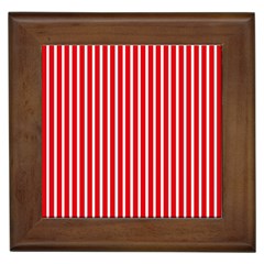 Strip Red White Pattern Framed Tile by Loisa77