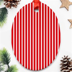 Strip Red White Pattern Ornament (oval) by Loisa77