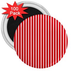 Strip Red White Pattern 3  Magnets (100 Pack) by Loisa77