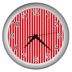 Strip Red White Pattern Wall Clock (silver) by Loisa77