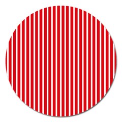 Strip Red White Pattern Magnet 5  (round)