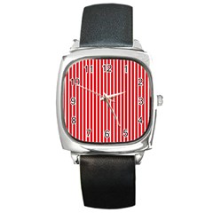 Strip Red White Pattern Square Metal Watch