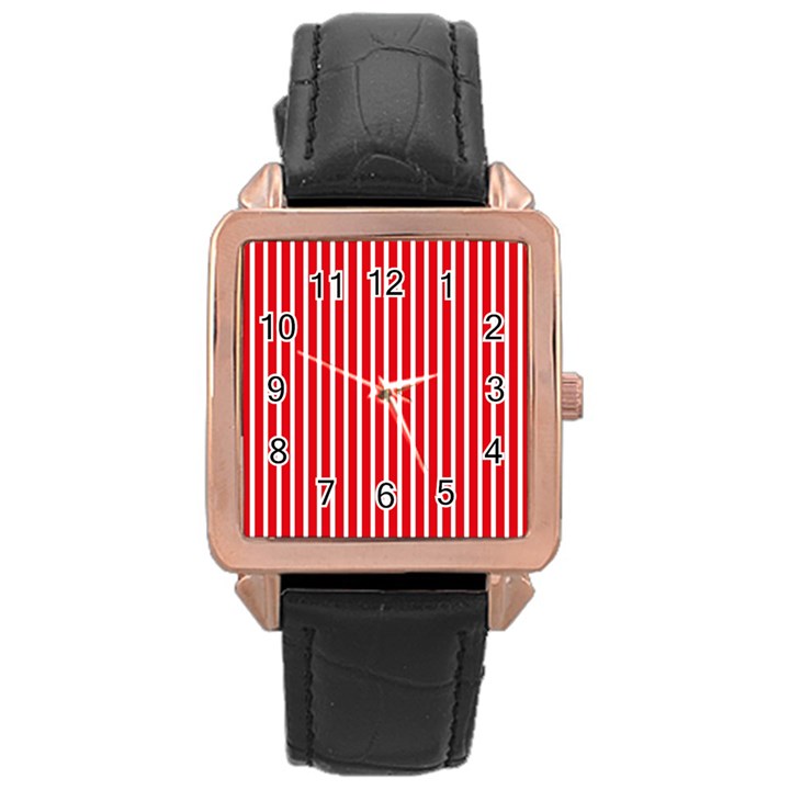 Strip Red White Pattern Rose Gold Leather Watch 