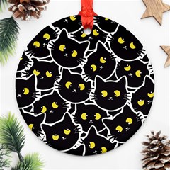 Cat Pattern Pet Drawing Eyes Round Ornament (two Sides)