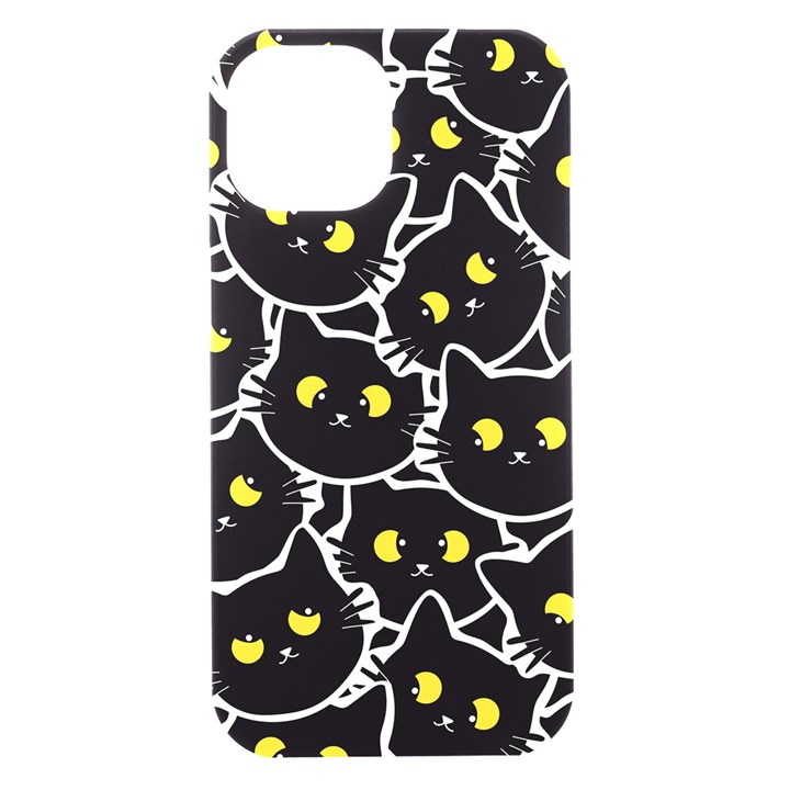 Cat Pattern Pet Drawing Eyes iPhone 15 Black UV Print PC Hardshell Case