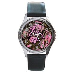 Pink Browning Deer Glitter Camo Camouflage Round Metal Watch by Loisa77