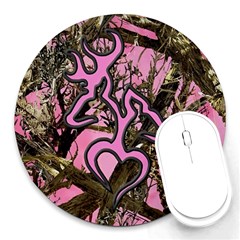 Pink Browning Deer Glitter Camo Camouflage Round Mousepad by Loisa77