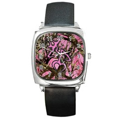 Pink Browning Deer Glitter Camo Camouflage Square Metal Watch by Loisa77