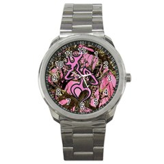 Pink Browning Deer Glitter Camo Camouflage Sport Metal Watch by Loisa77