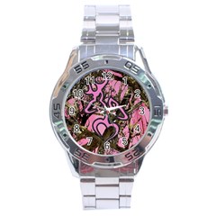 Pink Browning Deer Glitter Camo Camouflage Stainless Steel Analogue Watch by Loisa77