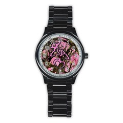 Pink Browning Deer Glitter Camo Camouflage Stainless Steel Round Watch by Loisa77