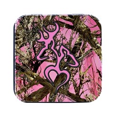 Pink Browning Deer Glitter Camo Camouflage Square Metal Box (black) by Loisa77