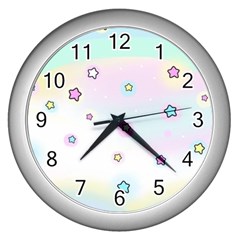 Stars Cute Pastel Pattern Rainbow Wall Clock (silver) by Loisa77