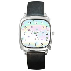 Stars Cute Pastel Pattern Rainbow Square Metal Watch by Loisa77