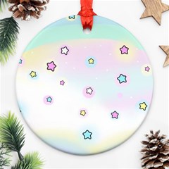 Stars Cute Pastel Pattern Rainbow Round Ornament (two Sides)