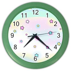 Stars Cute Pastel Pattern Rainbow Color Wall Clock by Loisa77