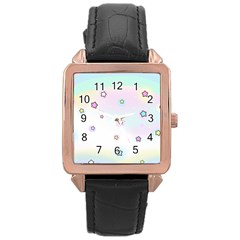 Stars Cute Pastel Pattern Rainbow Rose Gold Leather Watch  by Loisa77