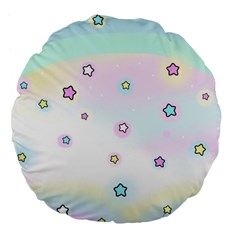 Stars Cute Pastel Pattern Rainbow Large 18  Premium Flano Round Cushions by Loisa77