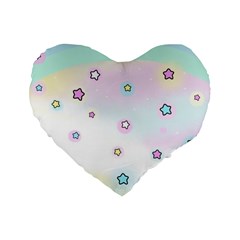 Stars Cute Pastel Pattern Rainbow Standard 16  Premium Flano Heart Shape Cushions by Loisa77