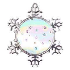 Stars Cute Pastel Pattern Rainbow Metal Large Snowflake Ornament by Loisa77