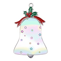 Stars Cute Pastel Pattern Rainbow Metal Holly Leaf Bell Ornament by Loisa77