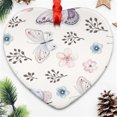 Butterflies Cute Flower Pastel Pattern Ornament (heart)