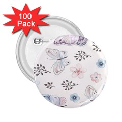 Butterflies Cute Flower Pastel Pattern 2 25  Buttons (100 Pack)  by Loisa77